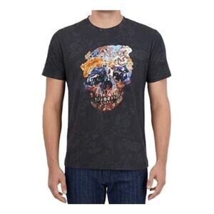 Robert Graham 100% Cotton Scroll Skull T-Shirt L Charcoal Filigree Print Moto